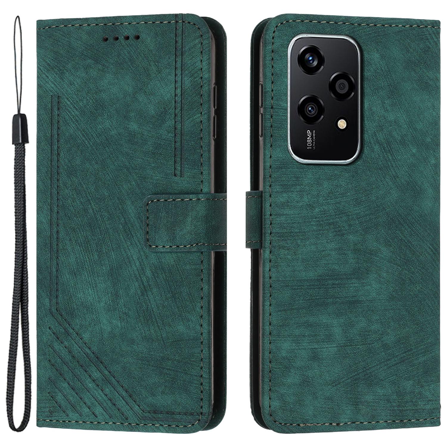 

For Honor 200 Lite Case Lines Imprinted Drop-Proof Leather Wallet Stand Phone Cover Green