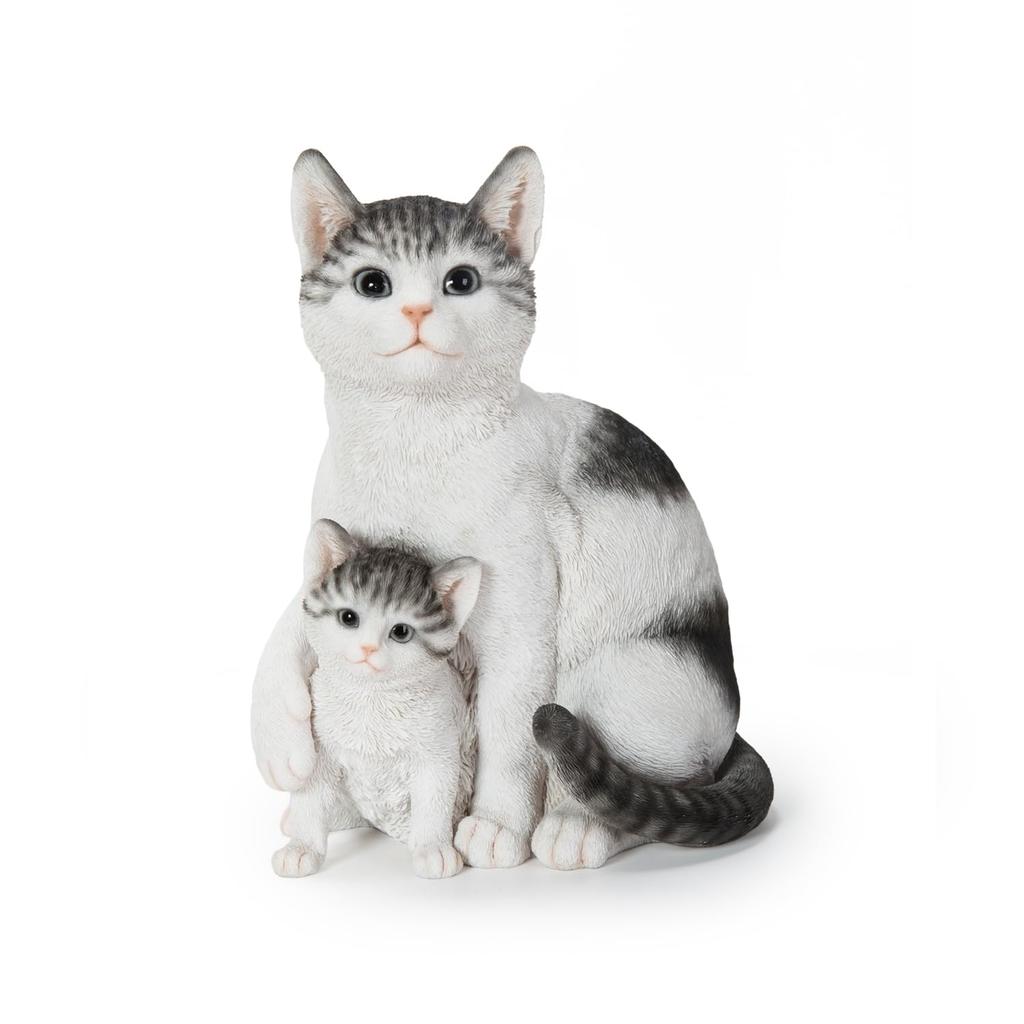 Ubia Tabby and White Cat Parent and 19 x x Animal Garden Child, 15.5 25cm, Figurine, Ornament, Decoration, Cat, H20432-16-1