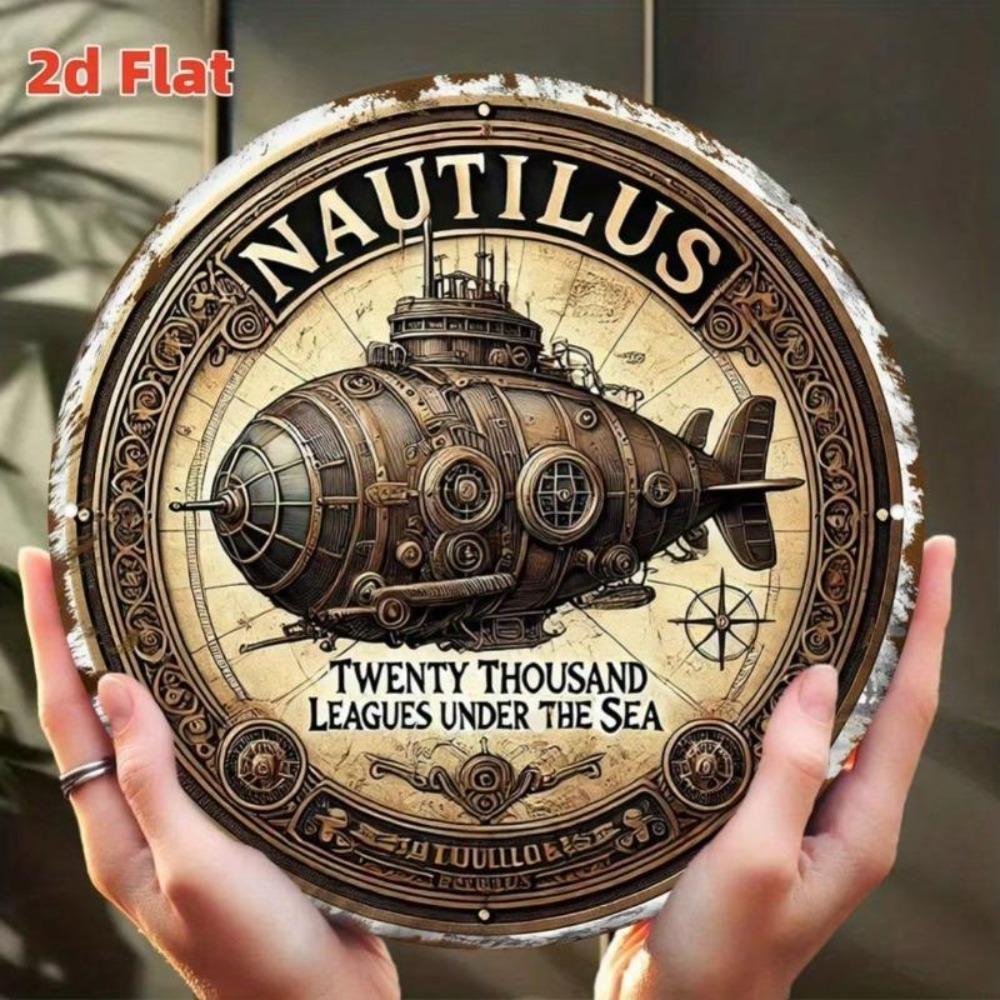 Vintage Nautical Submarine Metal Tin Sign 8 Inch Retro Compass Wall Art Indoor Outdoor Decor