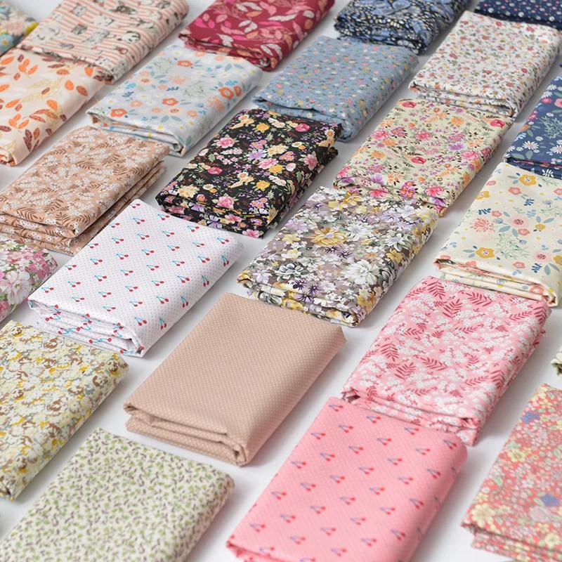 145x50cm Pastoral Floral Summer Poplin Cotton Fabric DIY Children's Wear Cloth Make Bedding Quilt Decoration Home Sewing Cloth