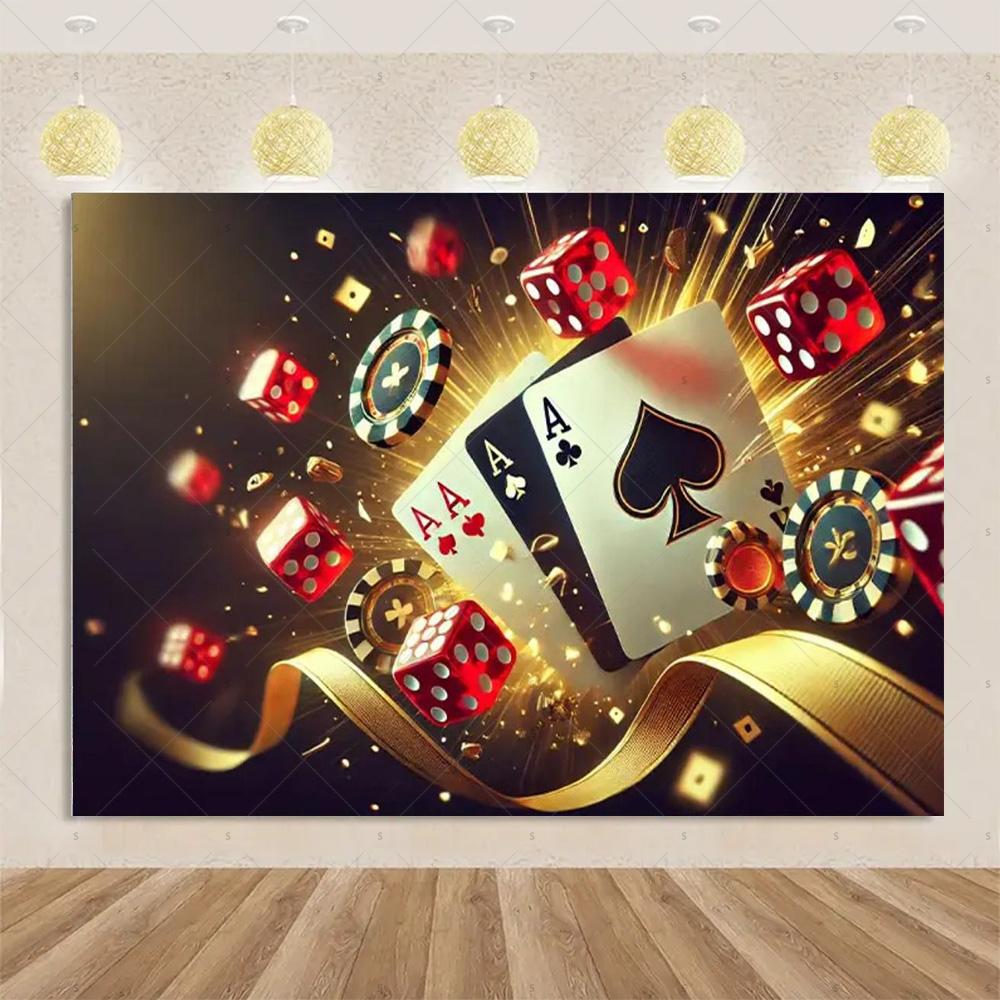 Decorazioni Festa di Compleanno a Tema Carte da Gioco Striscione Sfondo Casinò Dado da Poker Sfondo Scintillante Forniture Oggetti di Scena per Fotografia