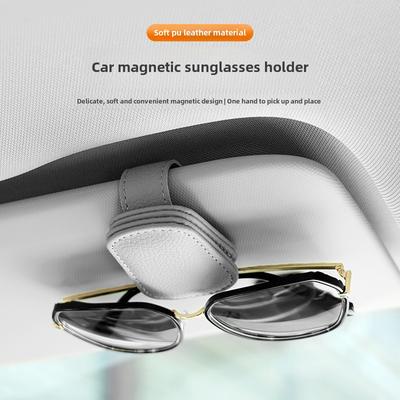 1 support de lunettes de soleil pour pare-soleil de voiture, clip magnétique en cuir pour lunettes de soleil et billets, accessoires pour pare-soleil de voiture