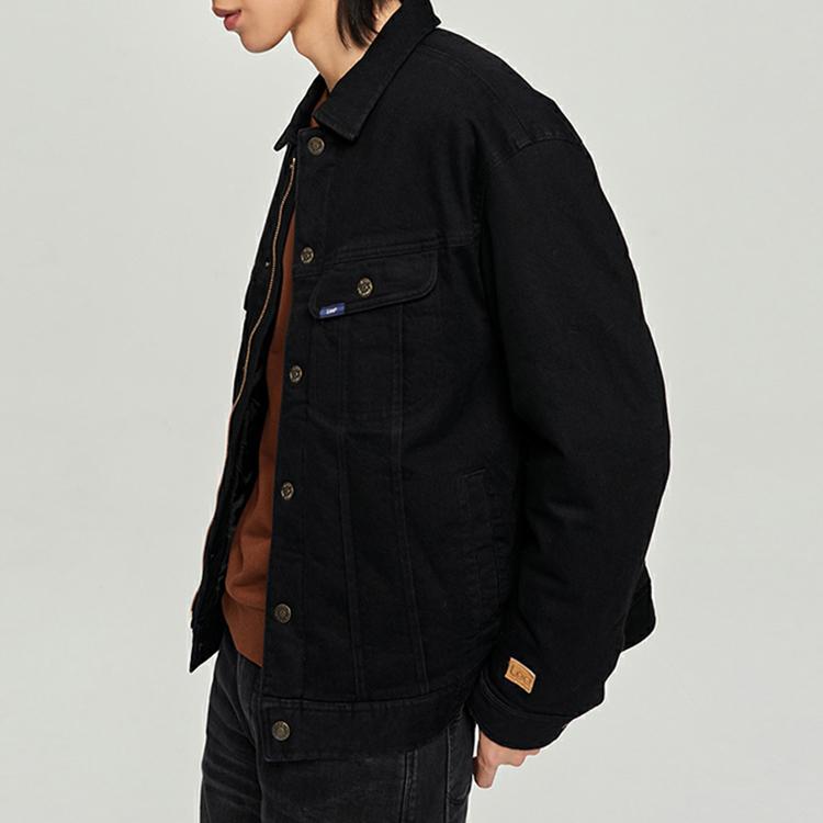 Lee Comfortable Solid Color Denim Jacket Down Coat Men Outerwear Black LMT0063193YS00F898L00