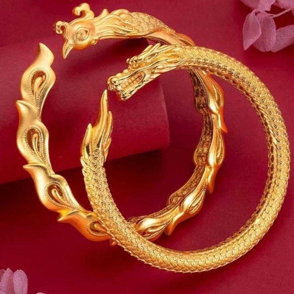 Armlet Dragon and Phoenix Bracelets Zinc Zinc Alloy Bride Wrist Jewelry Chinese Style Golden Bangle  Daily