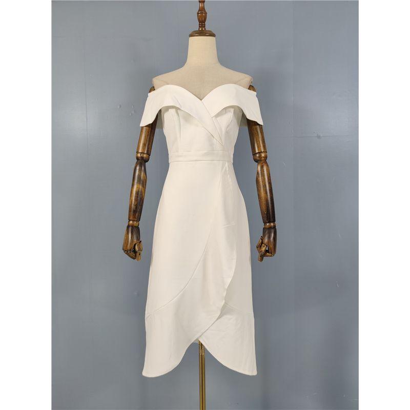 Foreign Trade Order Sexy Temperament off-Neck Gyaru Frill Slim fit Slimming Tall Elegant New Banquet Dress