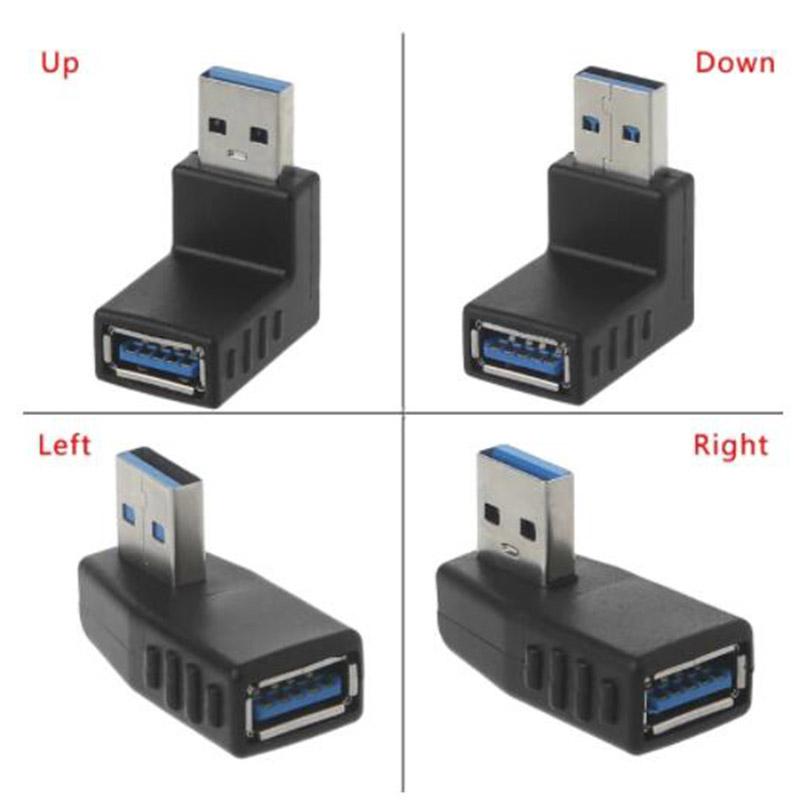 4types 1pcs USB 3.0 A Male to Female Adapter Connector converter plug cable Adapters90 Degree Angle Coupler For Laptop PC