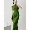 Vintage Natural Literature Art Dress Chinese Style Daily Improved Leisure Qipao Sexy Sleeveless Waist Cinching Slit