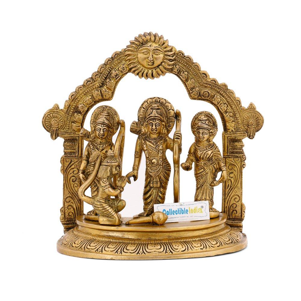 Golden Ram Darbar Idols Brass Gods Sita Ram Statue, Hanuman & Laxman Sculpture