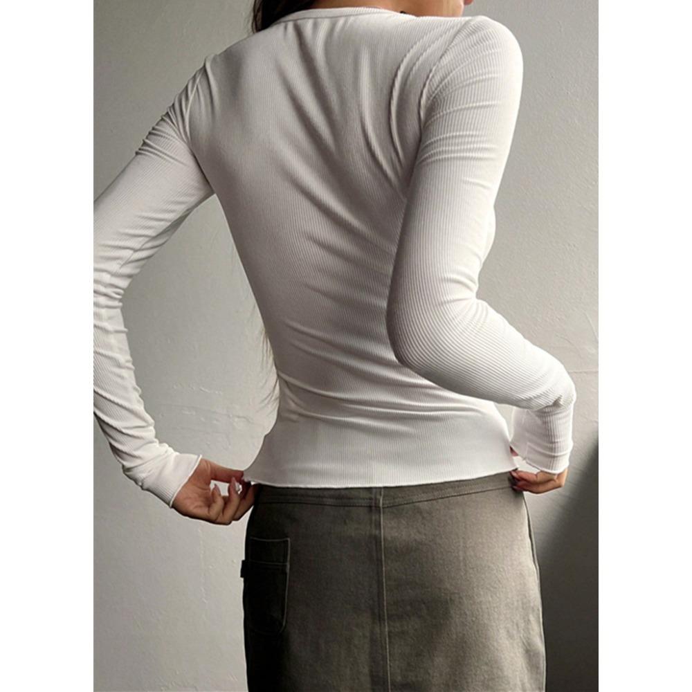 Autumn and Winter New Button-ribbed Slim-fit Knitted Long-sleeved Women's Comfortable Soft Bottoming Shirt