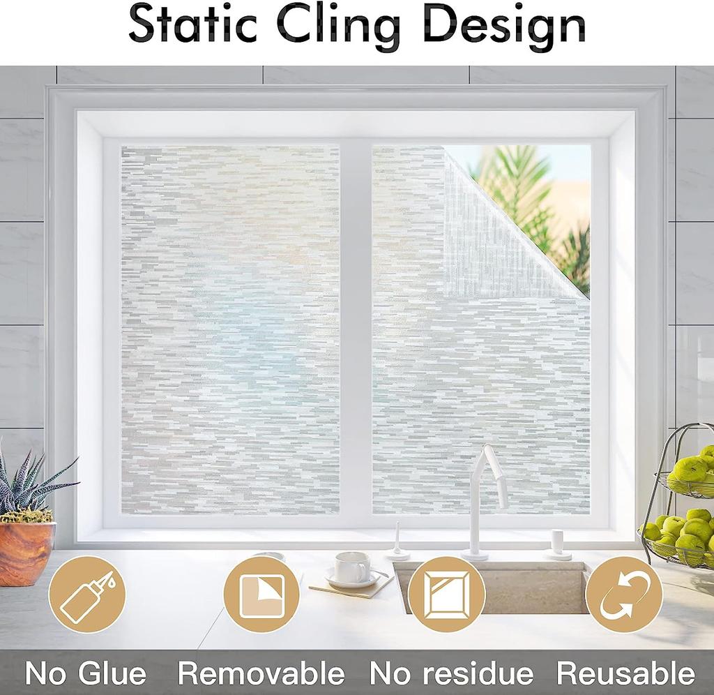 Window Privacy Film Frosted Glass Window Film Static Cling UV Blocking Removable Window Clings Opaque Window Stickers for Home