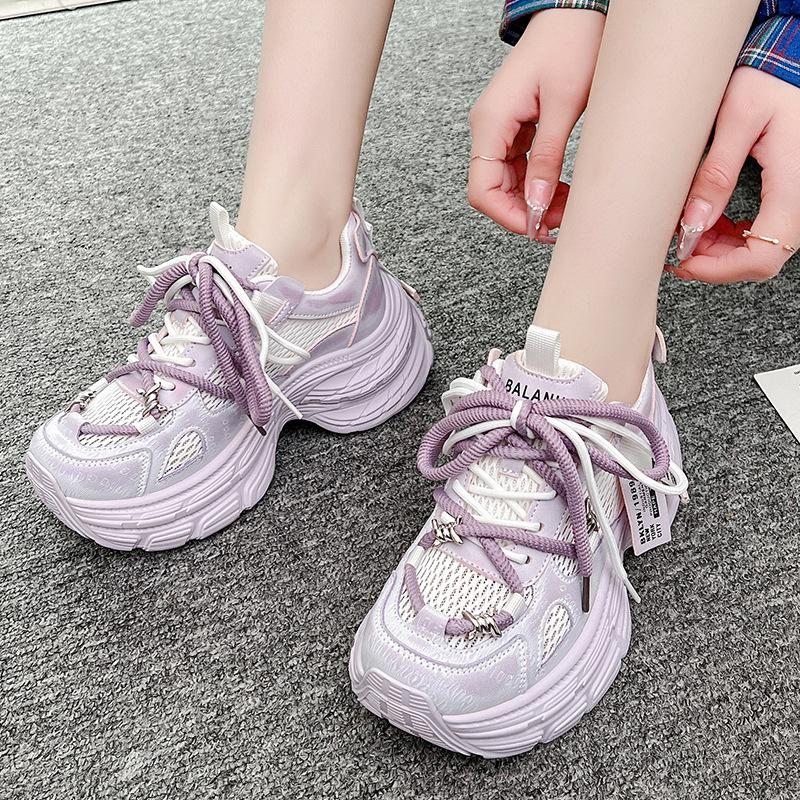Fashion sports lace-up muffin platform dad shoes women's 5 spring new small height increase casual sports shoes
