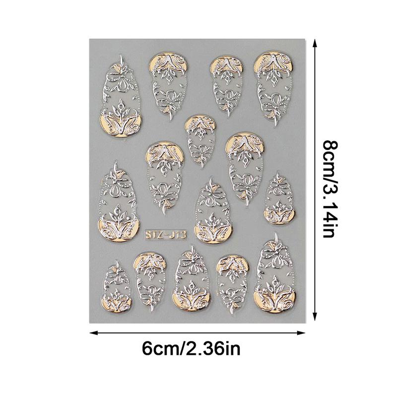 French Tips Nail Sticker 5D Embossed Crystal French Nail Decals Gold Silver Black Line Design Adhesive Slider Nails Art
