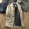 Men's Elegant Windbreaker Simple Jacket Warmth Winter Medium Length Lapel Trench Coat Button Up