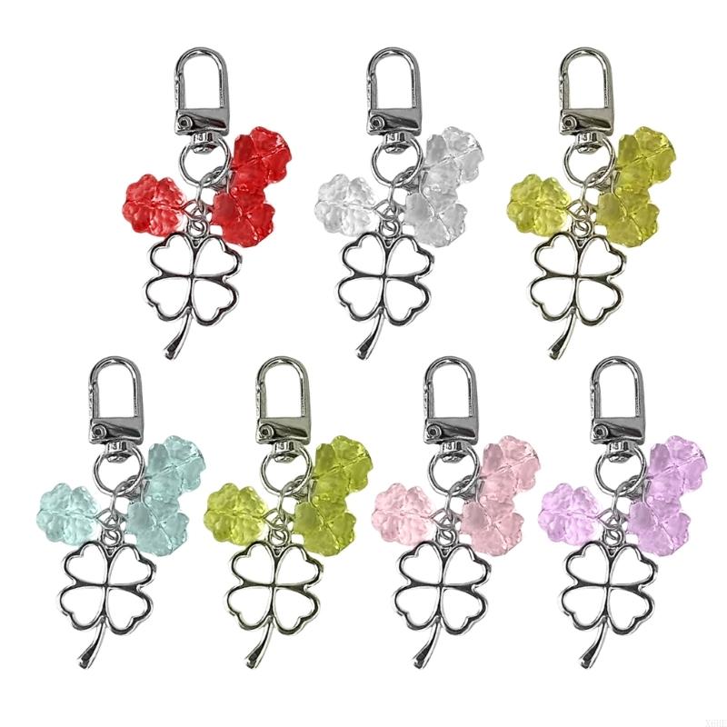 Lucky Four Leaf Clover Keyring Metal Pendant Glass Crystal Beaded Keychain Women's Handbag Lucky Pendant Fashion Gift Jewelry