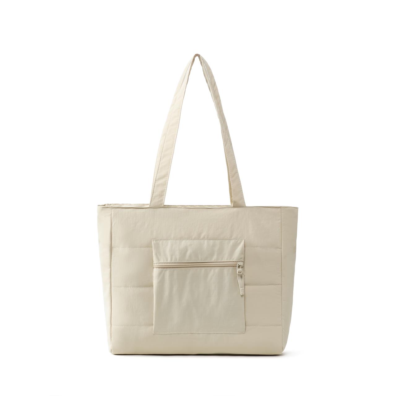 Minimalist Olive Green Puffer Tote Bag for Women Lightweight Nylon Quilted Shoulder Bag Large Capacity Work School Handbag бежевый