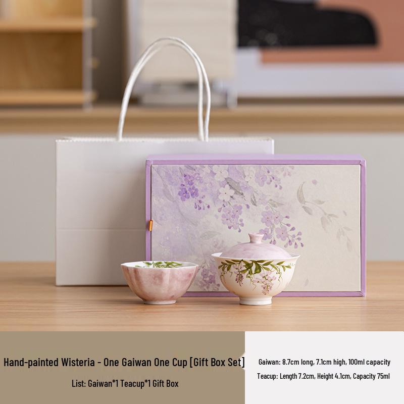 

Yipin Qiantang Hand-Painted Wisteria Ceramic Cup with Flower Lid - Exclusive Women s Tea Set Default Option