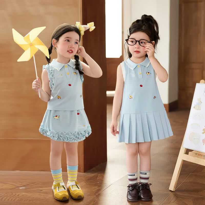 LUSON Baby Girl Polo Collar Sleeveless Dress & Outfit