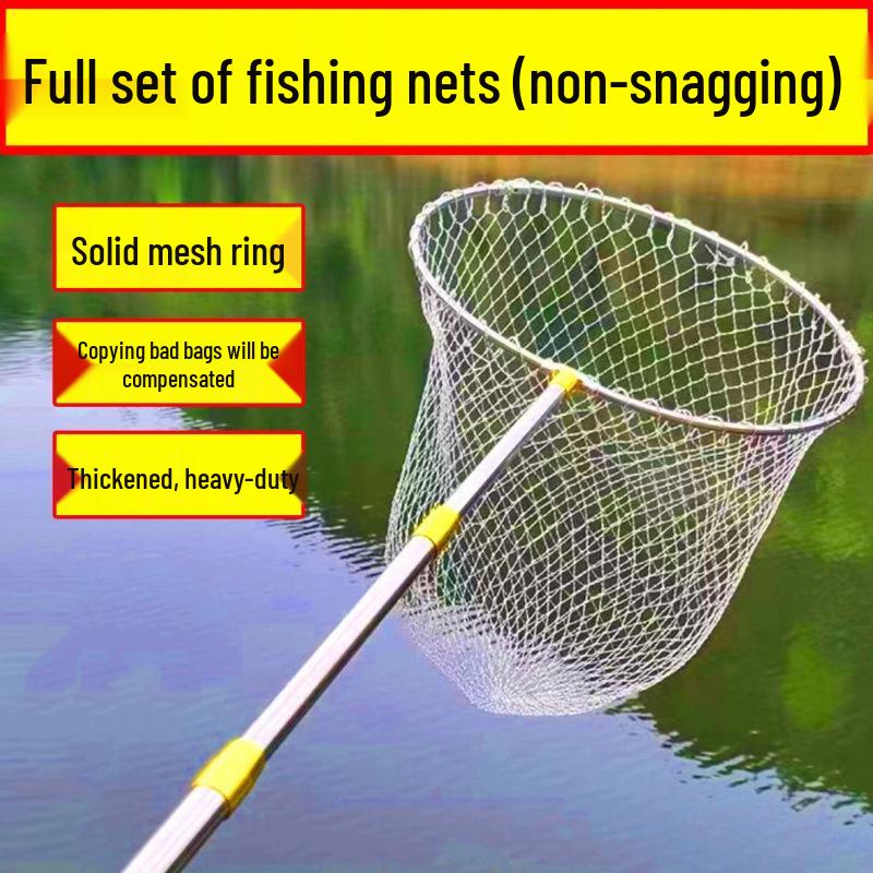 Thick Folding Fish Landing Net Set with Stainless Steel Telescopic Rod and Fine Mesh