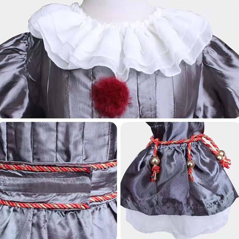 Pennywise Cosplay Costume Adult/Kids Clown Revival COS Terror Horro Clothing Set for Halloween Carnival Masquerade(130CM-XXXL))