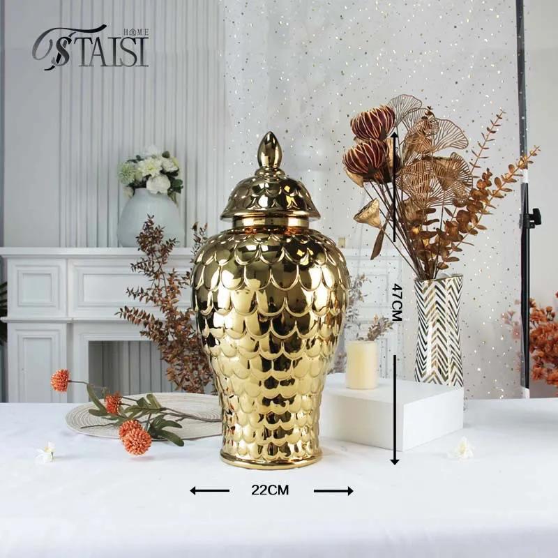 Ceramic General Jar Porcelain Handicrafts Geometric Golden Jar Storage Tank Flower Vase Home Decoration Accessories