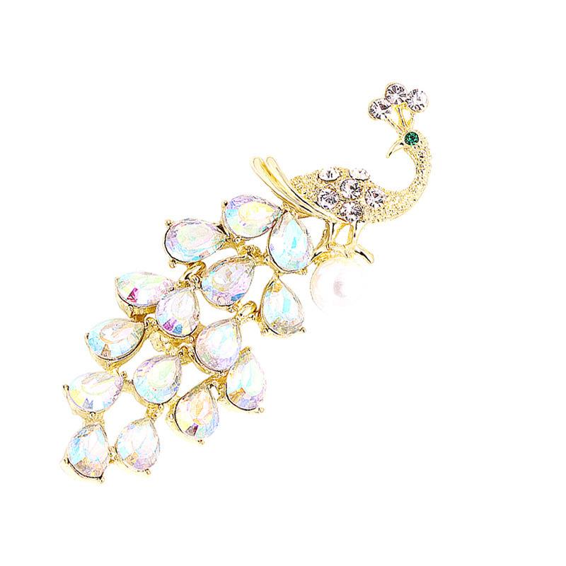 Autumn and winter coat jacket pearl brooch high-end personalized diamond-encrusted peacock brooch crystal brooch spot