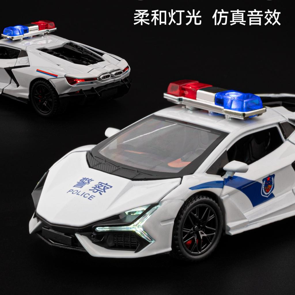 1:32 Revuelto Police Car Alloy Sports Car Model Diecast Toy Ornament Sound Light Pull Back Miniature Models Toddler Kids Gifts