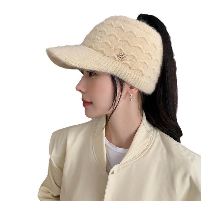 Fashion Versatile Autumn and Winter Hat Women's Big Brim Show Face Small Peaked Hat Ear Protector Warm Knitted Wool Hat