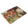 45X30cm Cute Cat Flower Pattern Placemat Dining Table Mats Cotton Linen Drink Coaster Western Pad Cup Mat For Home Decor Gifts