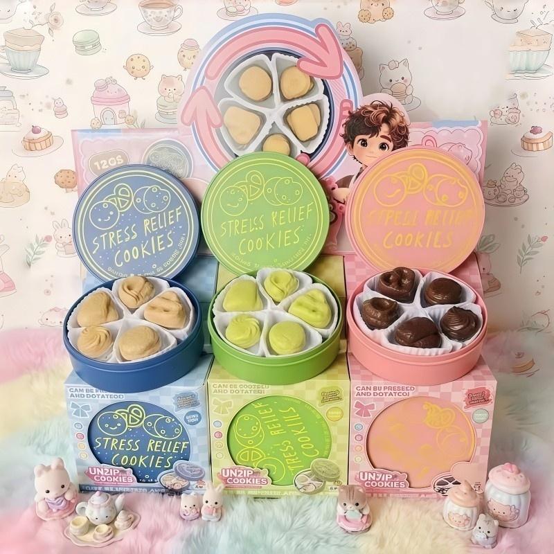 Portable Cookies Box Decompression Toy Built-in Keyboard Shaft Biscuit Button Sensory Fidget Toy for Autism Kids Anxiety Relief