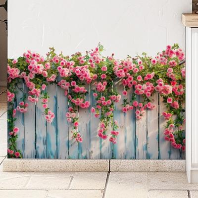 Frühlingshafte Rosa Blumen Zaunwand Aufkleber Abnehmbare Florale Wandkunst Wandbilder Abziehbar und Aufklebbar Selbstklebender Sticker für Mädchen Schlafzimmer Wohnzimmer Kinderzimmer Dekoration