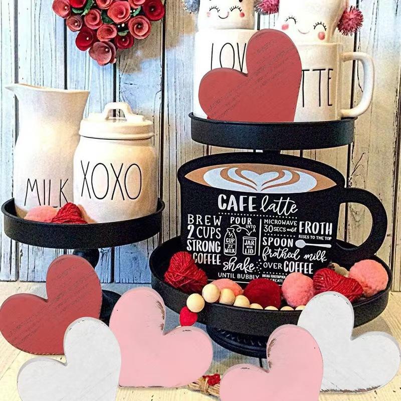 6Pcs/Set Love Wooden Ornament Heart Shaped Anniversary Wedding Decoration Crafts Peach Heart Atmosphere Valentine's Day Gift
