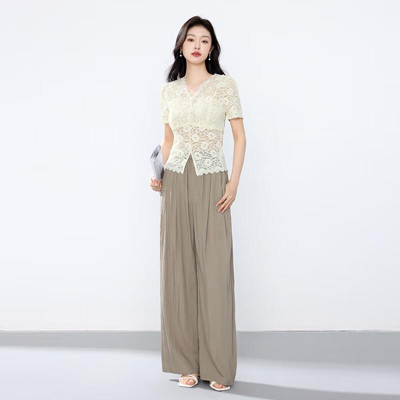 JOY SPEAKER Elegant Lace Hollow Short-Sleeve Blouse