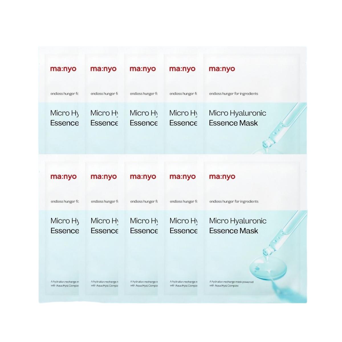 ma:nyo Micro Hyaluronic Essence Mask 23g (Pack of 10) Deep Hydrating & Moisture Plumping Sheet Mask