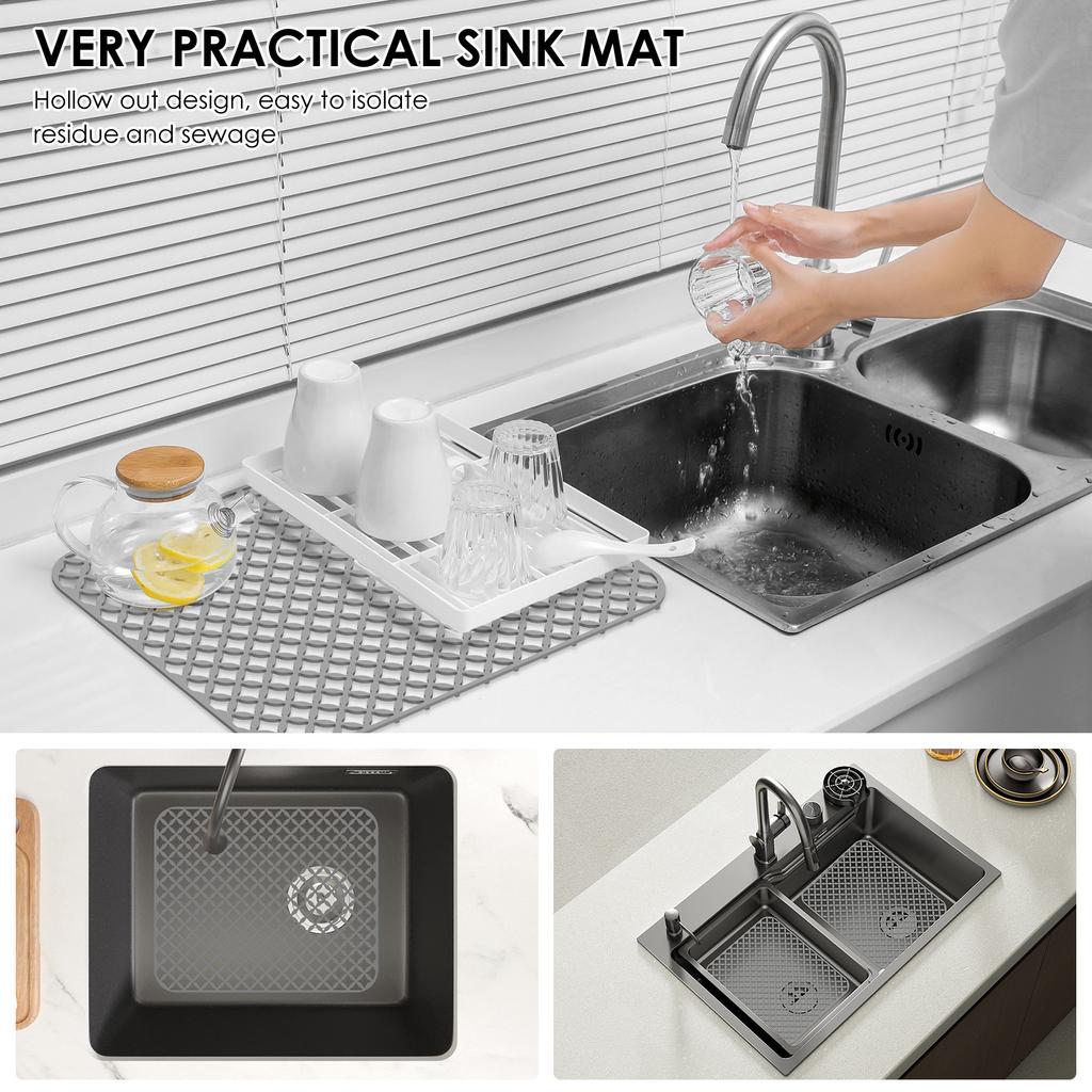 2 st ihåliga silikon diskbänkskyddsmattor värmebeständiga köksdiskbänksmattor med halkfria upphöjda fötter för botten av diskbänken