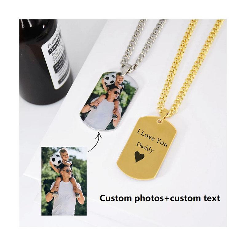 Custom Uv Color Photo Dog Necklace Pendant Back Engraved Name Cuban Stainless Steel Unisex Necklace Shopify Dropshipping