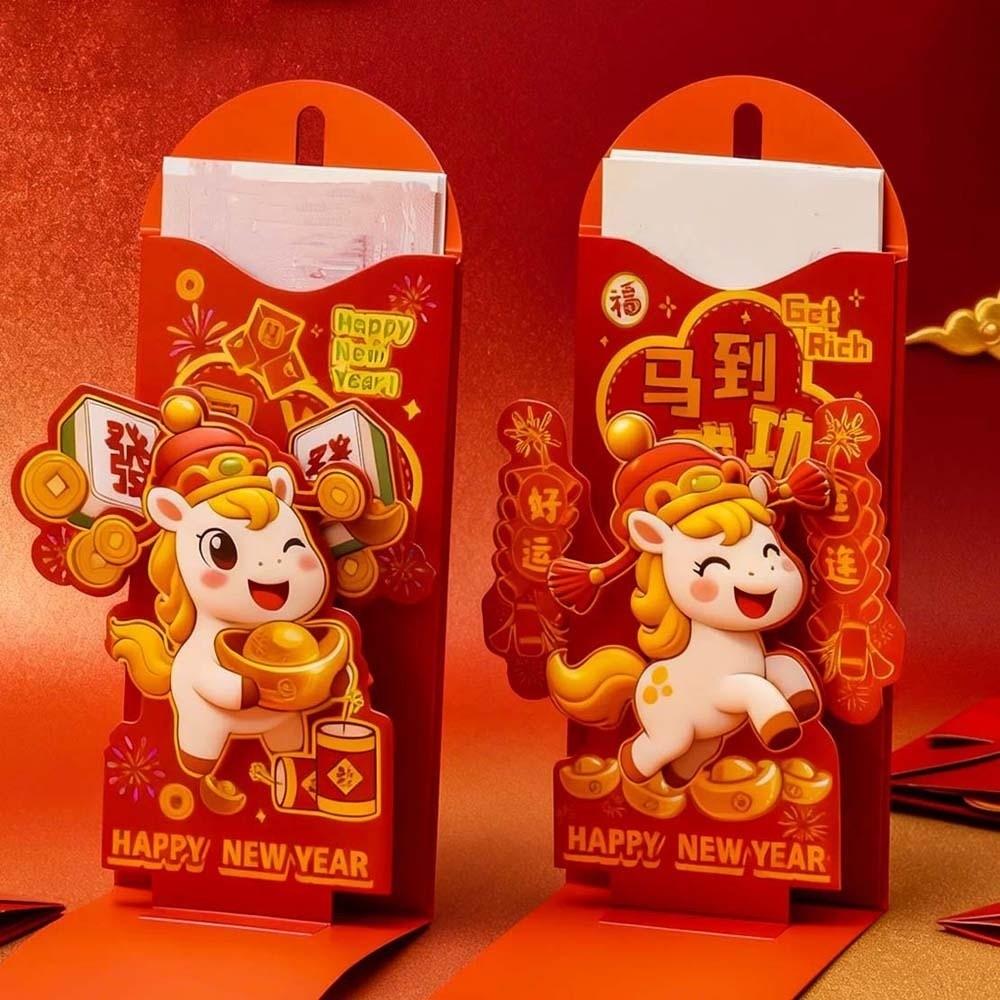Traditioneller 3D Roter Umschlag Jahr des Pferdes Papier Hongbao Frühlingsfest Rotes Portemonnaie Verdickte Karikatur Kinder Geldbeutel