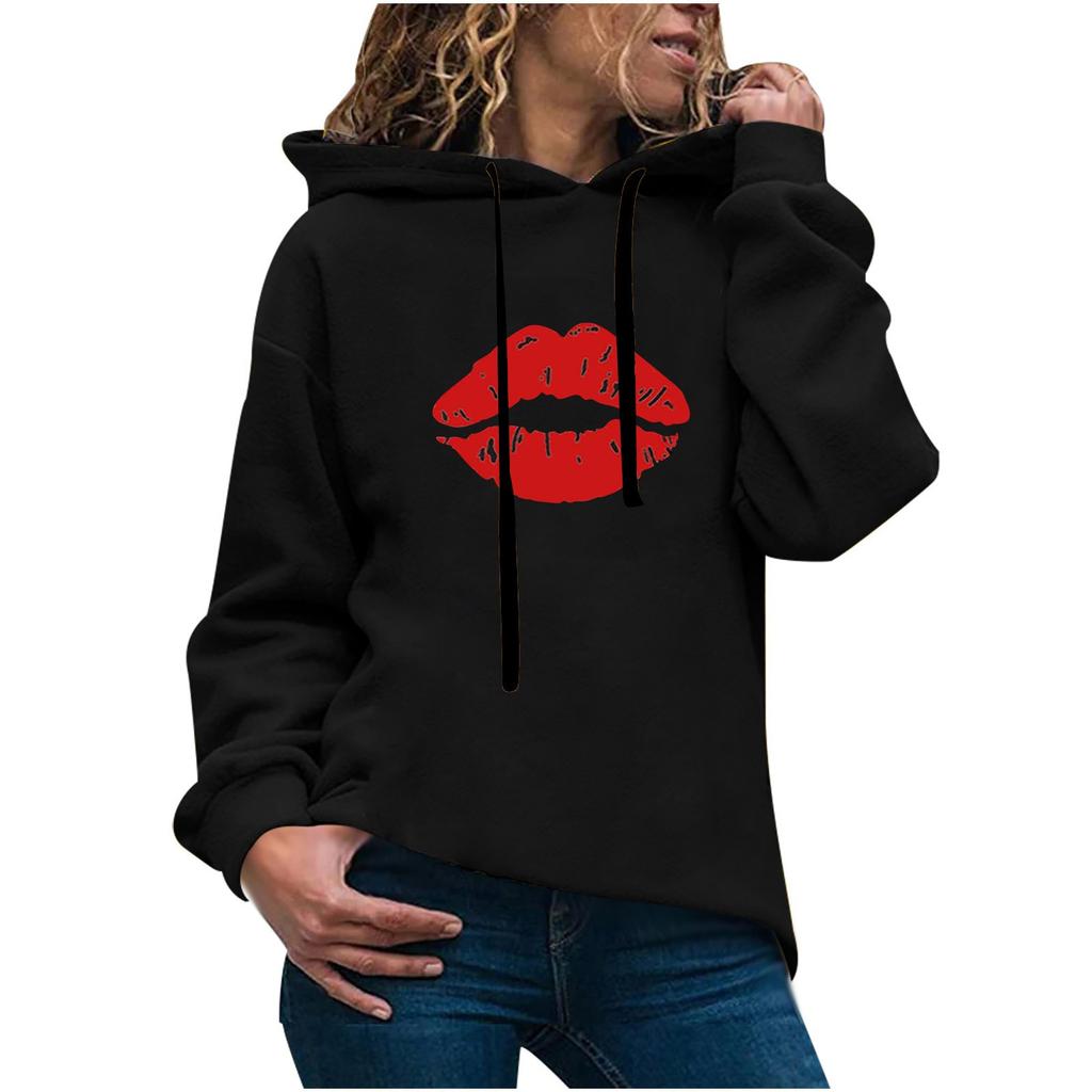Women's Fashion Casual  Print Hooded Sweatshirt Loose Sports Tops Pullover
