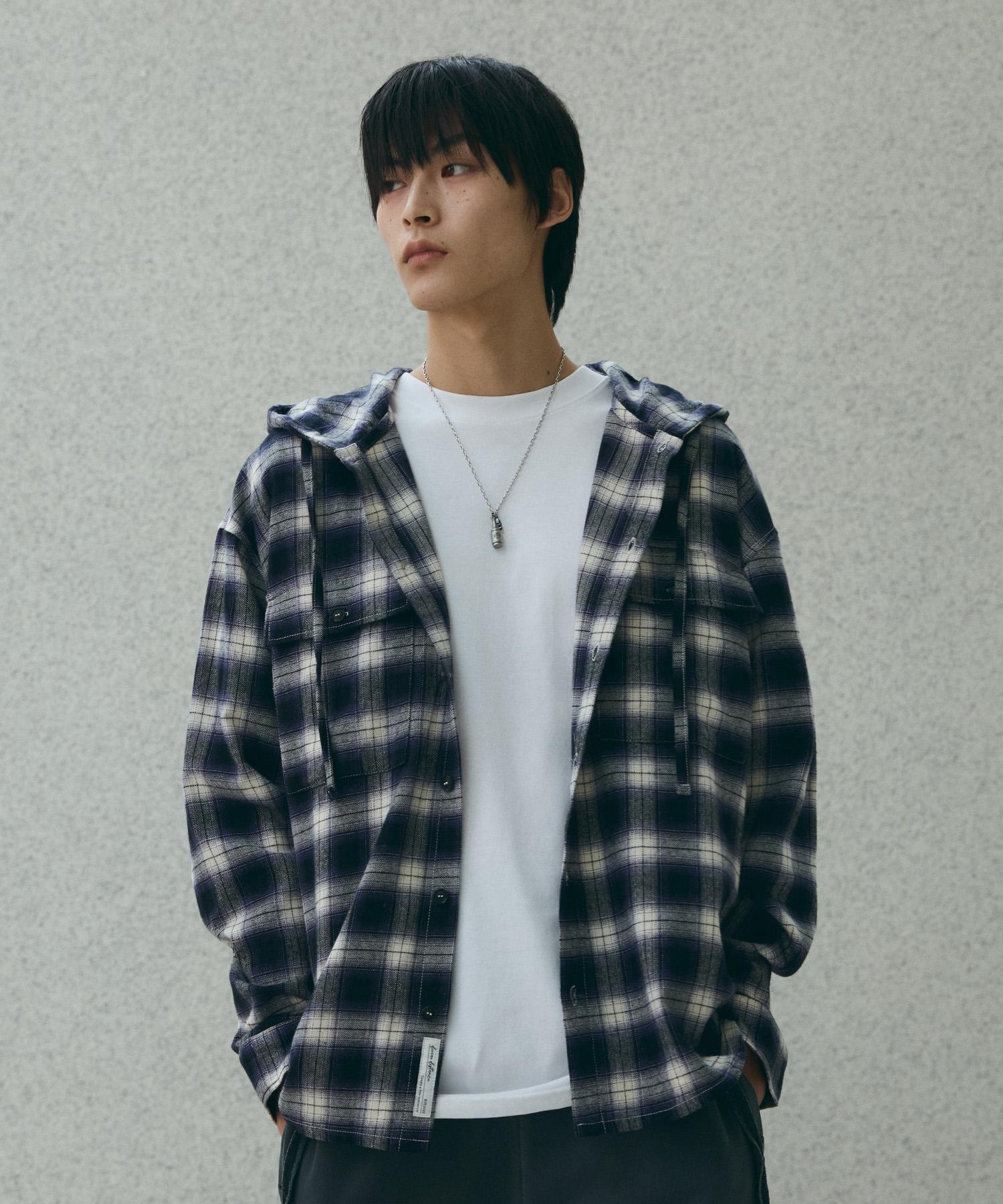 Divine Distance Hooded Check Shirt [Purple] M