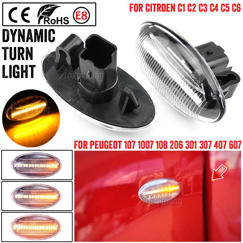 Pair Led Dynamic Turn Signal Side Marker Light For Peugeot 307 206 407 107 607 Sequential Blinker Light For Citroen C1 C2 C3