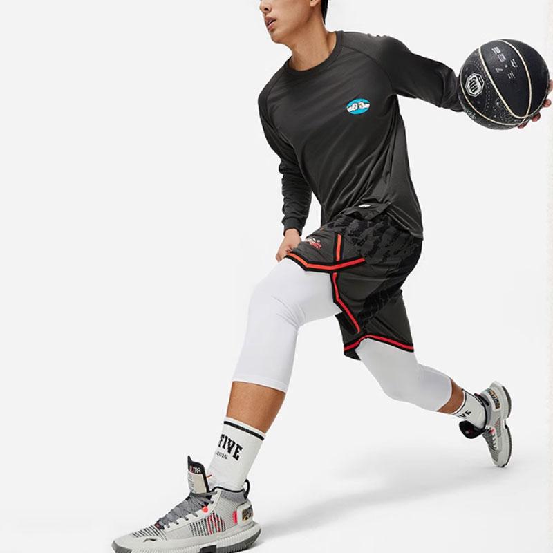 Li-Ning Badfive Basketball Series Graphic Print Moisture-Wicking Quick-Dry Raglan Sleeve Long Sleeve T-Shirt Men Tops Graphite-Gray ATLU021-4