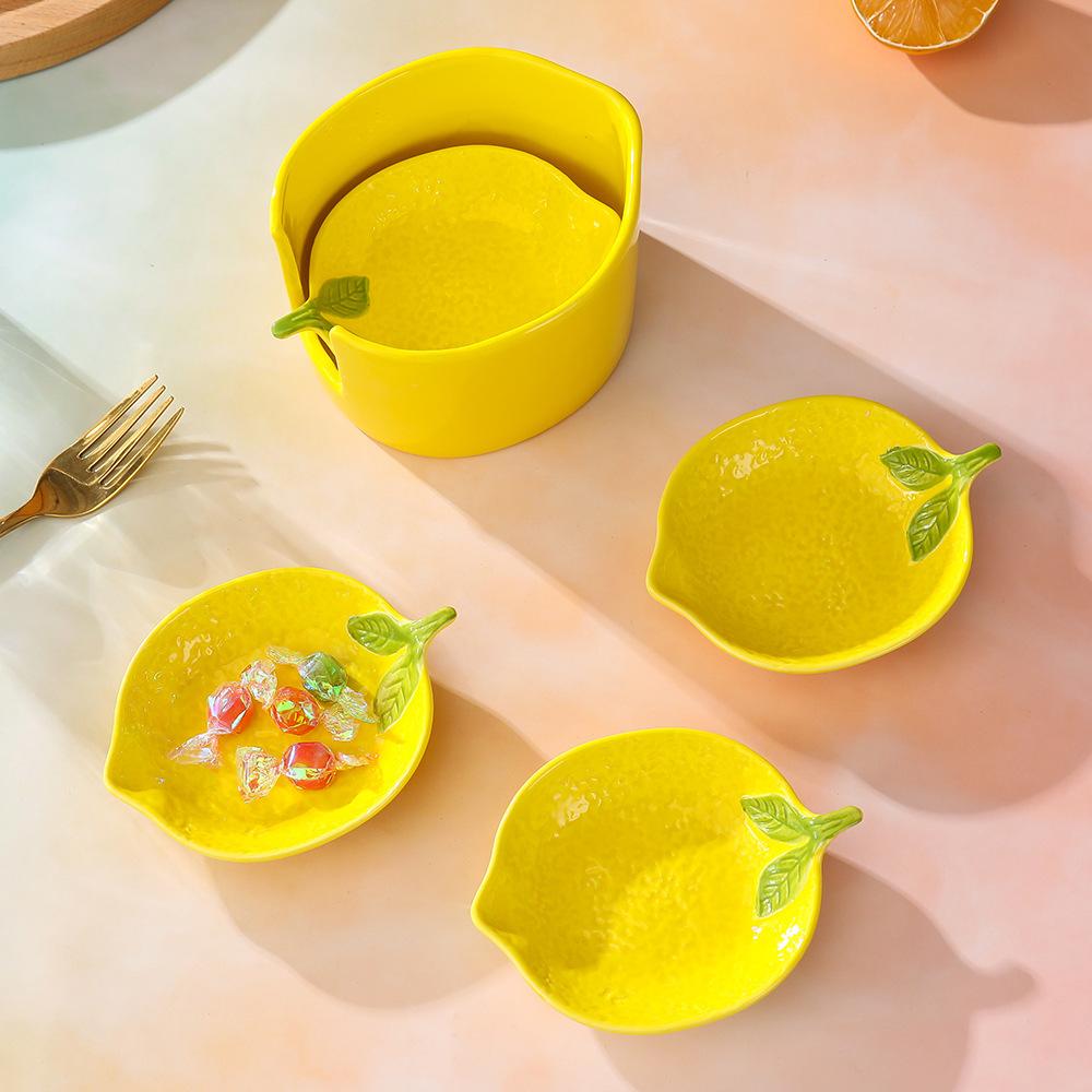 Ceramiczna Talerzyk Cytrynowy Kreskówkowy Uroczy Zestaw Kombinacja Restauracja Gorący Kociołek Przekąska Sosjerka Domowy Ocet Olej Talerzyk na Przyprawy
