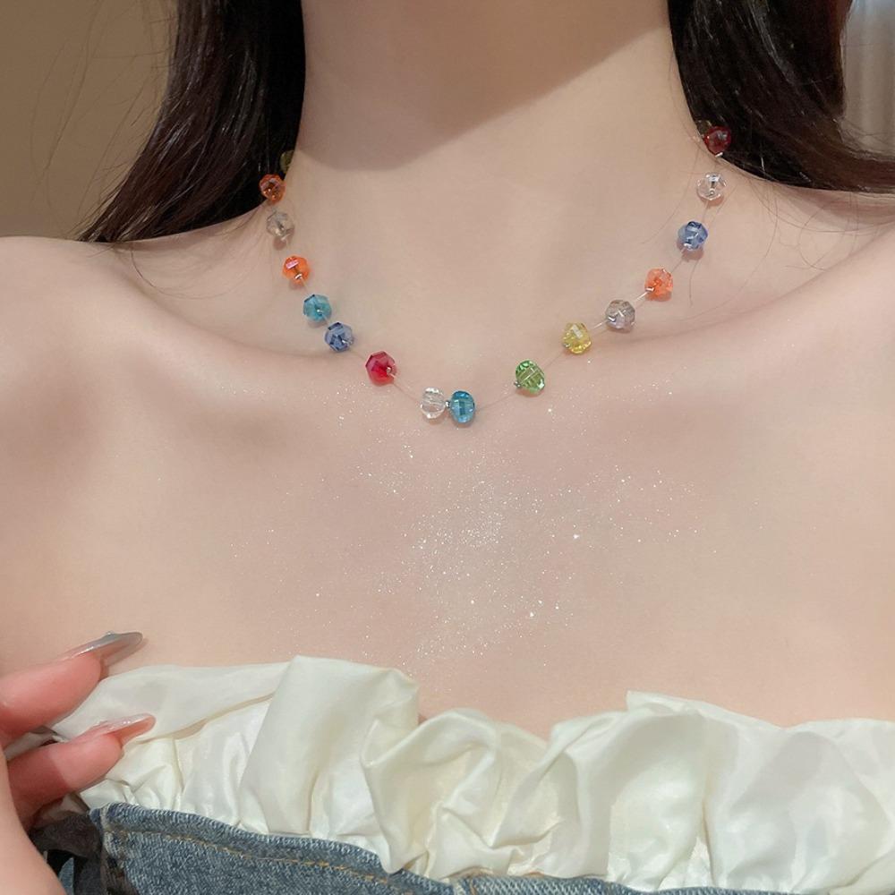 Collarbone Chain Colorful Necklace Rainbow Beach Necklace Fashion Bead Necklace  Women