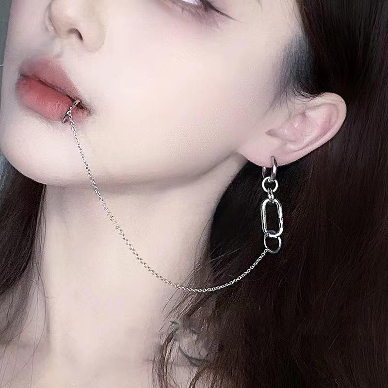 Hole-less Lip Clip One-piece Dark Cool Earrings for Women
