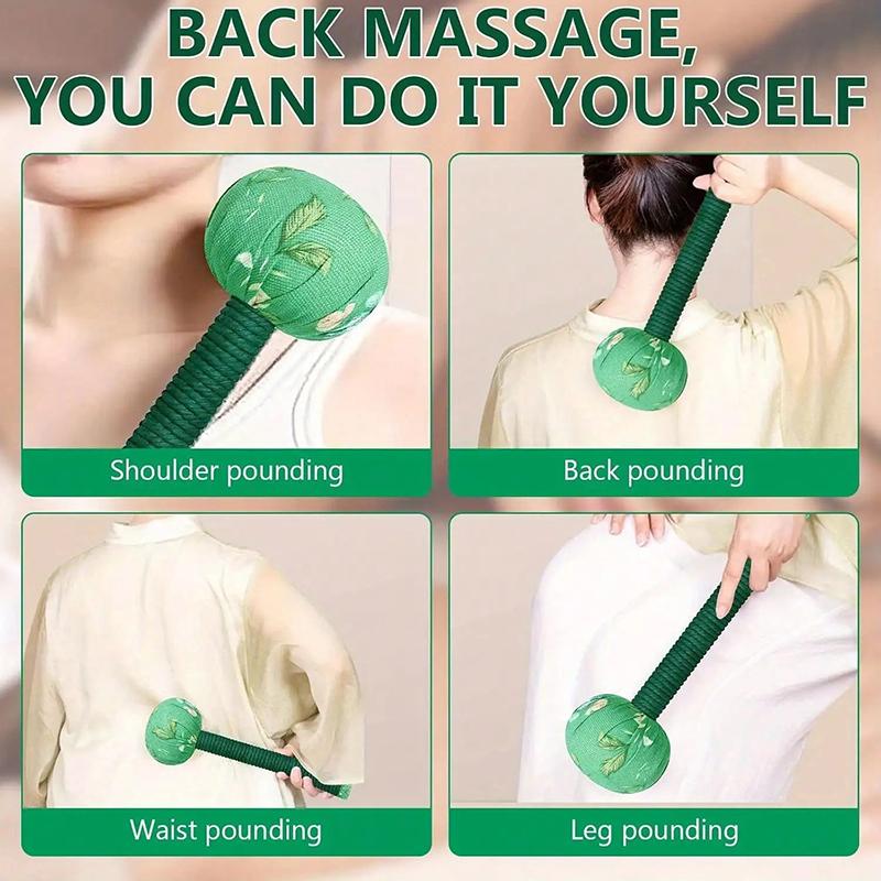 26/33cm Long-Handled Wormwood Massage Hammer For Lymphatic Drainage - Manual Full Body & Back Relief, Stress Reduction