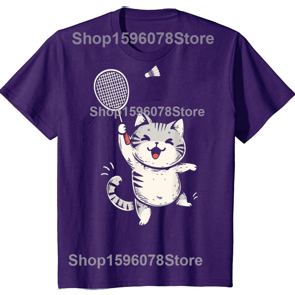 

Funny Badminton Cat Cute Badminton Player Oversized Tshirt Kawaii Fitness T Shirt Mens Clothing Camisas Cotton Tshirt 4XL