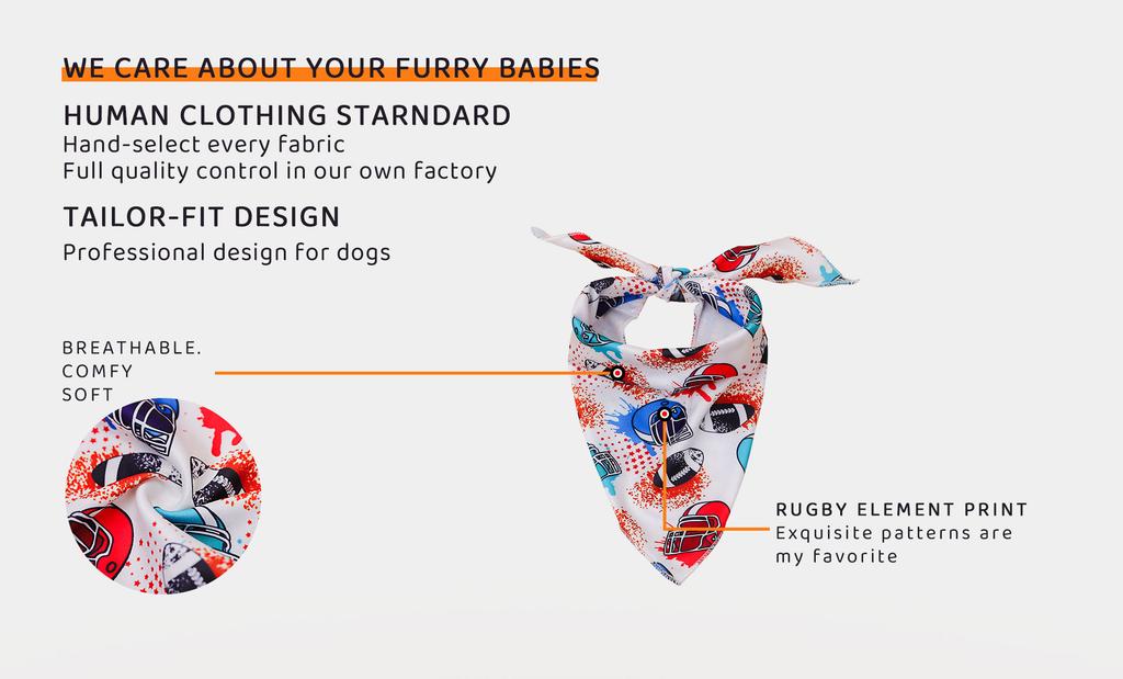Chusta dla psa, Kolorowa graficzna bandana dla zwierzęcia z kaskami i piłkami, Regulowany trójkątny szalik dla małych/średnich psów