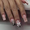 24/30PCS/BOX Cat Eyes False Nail 3D Bow Ripple Love Pearl Full Cover Fake Nail with Jelly Stickers Simple French Lines Nail Tips