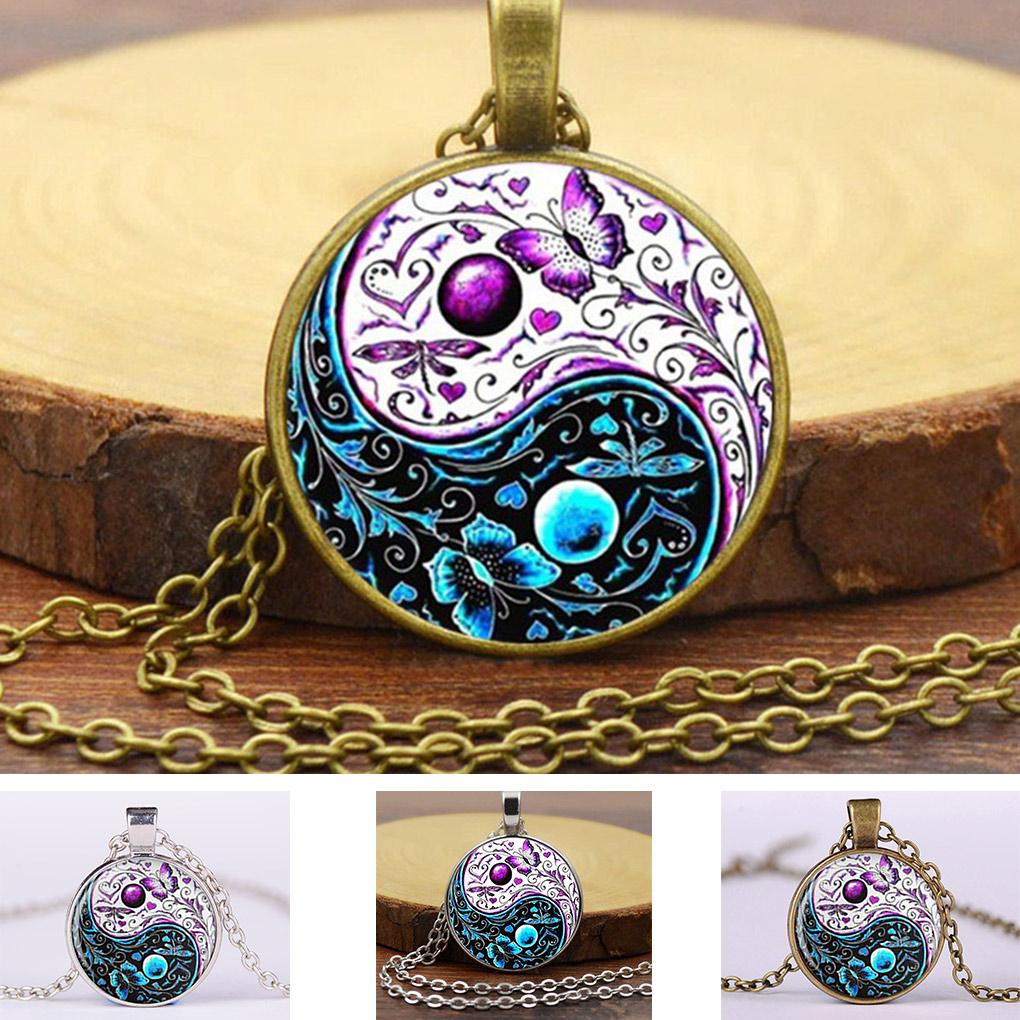 Women Vintage Necklace Contrast Color Tai Contrast Color Tai Pendant Girls Sweater Neck Chain Jewelry - Silver