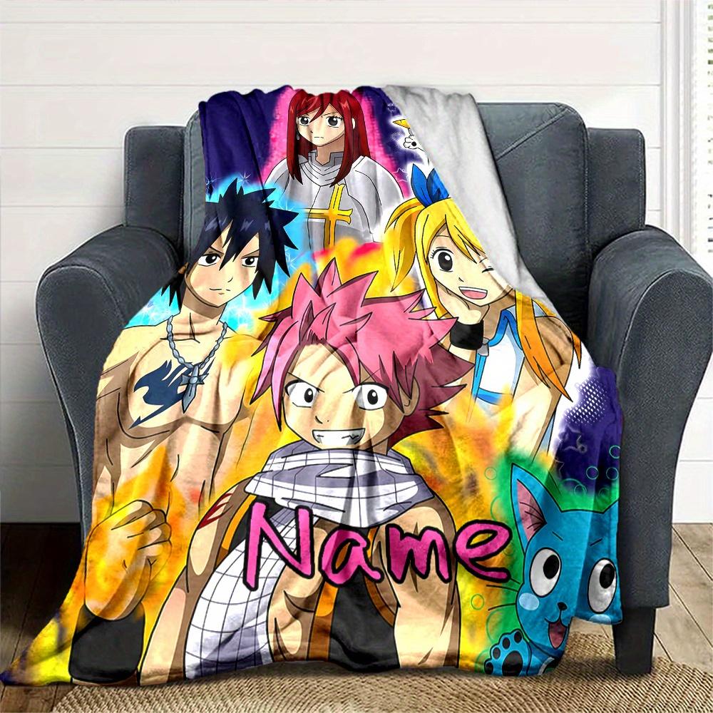 Fairy Tail Characters Flannel Blanket With Personalized Name Comfortable All Season Suitable For Sofas Beds Travel Camping Office Decoration Perfect