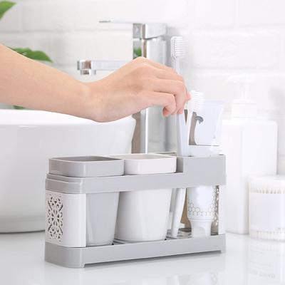 1 Set Organizer Holder Anti-slip Large Capacity PP Simple Water Draining Toothbrush Toothpaste Stand for Home
